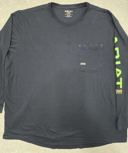 Ariat 3XL Shirt Mens Black Rebar Long Sleeve Front pocket workwear spell out - Picture 1 of 12