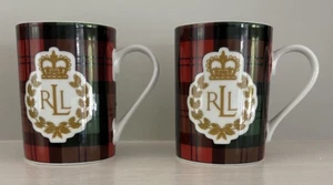 2 Lauren Ralph Lauren LRL Knockhill Tartan Blue Green Red Plaid Gold Crest Mug - Bild 1 von 5
