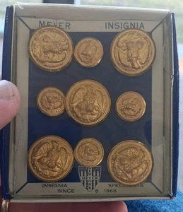 Vintage 60er Set 9 Meyer Abzeichen goldfarben US Army Militär Knöpfe mit Adlern - Bild 1 von 6