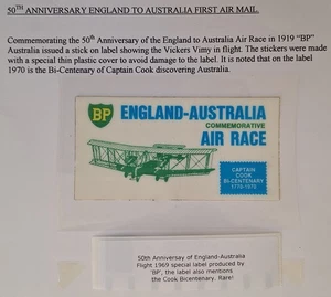 Rare 1970 BP Australia 50th Ann England to Australia 1st AIR MAIL Sticker label - Picture 1 of 3