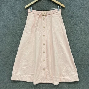 Zimmermann Skirt Womens Size 1 Small Pink Denim Cotton Midi Snap Button Belt - Picture 1 of 12