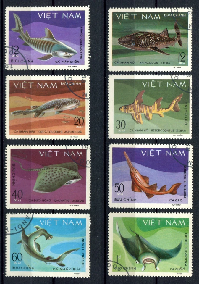 Vietnam 1980 • Sc# 1070-1077 • Fish Sharks and Rays • cs CTO NH (SU-8640) - Image 1 of 1