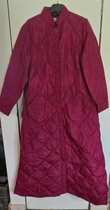 Vintage Womens L? Eddie Bauer Magenta Goosedown Puffy Puffer Trench Belted Coat - Picture 1 of 6