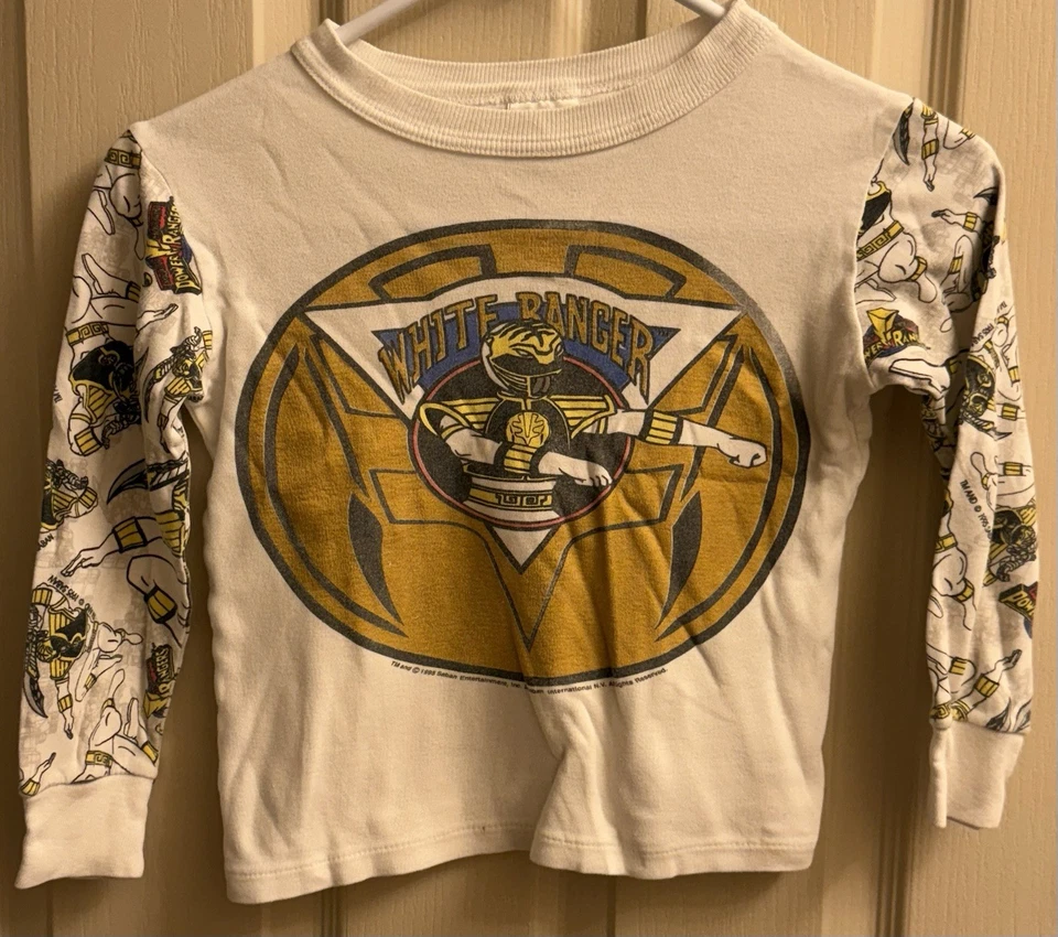 Vintage 1995 White Ranger Power Rangers  Boys Size 8 Long Sleeve Shirt Rare - Image 1 of 4