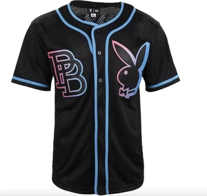 Playboy Mens Vice Mesh Button Down Jersey / Black/Pink/Blue / RRP £35 - Picture 1 of 5