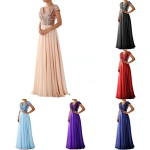Women Dress Ball Gown Evening Party Sequins V-neck Chiffon Cocktail Prom - Picture 1 of 16