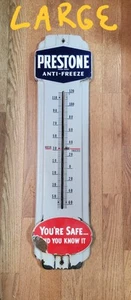 Vintage PRESTONE ANTIFREEZE Porcelain Thermometer Sign 36” Garage Motor Oil Sign - Picture 1 of 13