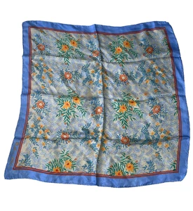 Vintage Ann Klien Schal Multi Blau 25" x 25" ohne Etikett Signatur auf Schal - Bild 1 von 11