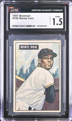 Bowman #198 Monte Irvin 1951 CGC 1,5 **Novato de la corte sin pliegues** Foto 1 de 2