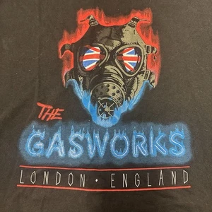 Size XL 1990s The Gasworks Gas Mask Art Graphic T Shirt London England Flag USA - Picture 1 of 7