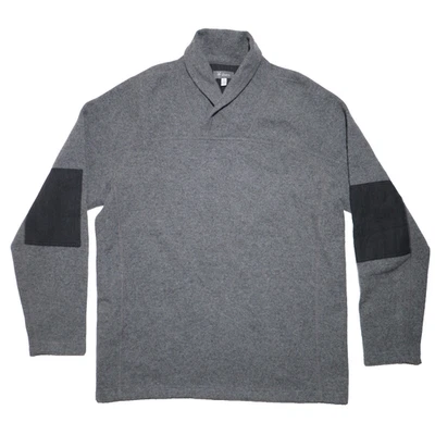 Ibex Sweater Men XL Gray Wool Cotton Shawl Neck Elbow Patch Pullover USA - Image 1 of 4