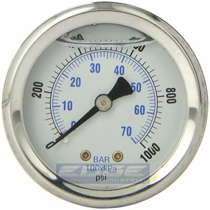 LIQUID FILLED PRESSURE GAUGE 0-1000 PSI, 2" FACE, 1/4" BACK MOUNT - Picture 1 of 3