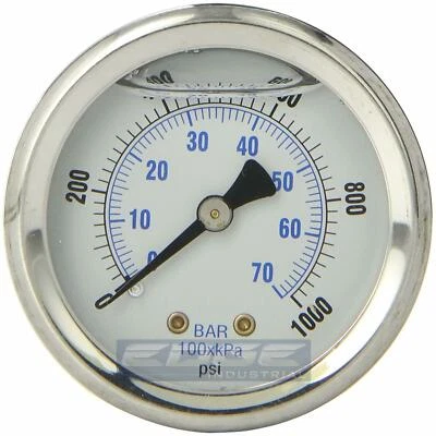 LIQUID FILLED PRESSURE GAUGE 0-1000 PSI, 2" FACE, 1/4" BACK MOUNT - Image 1 of 3