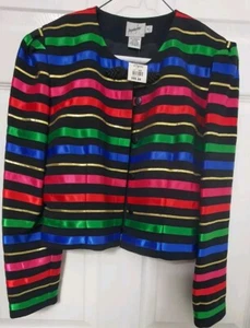 Chaqueta Vintage Jacqueline Ferrar Talla 4P Cinta Manga Abullonada Corta Arco Iris  - Imagen 1 de 8
