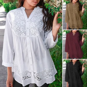 ZANZEA Womens 3/4 Sleeve V Neck Lace Crochet Casual Party Tops eBay