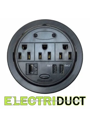 Power Tap Grommet Desk Outlet Table - Hidden Power Center 3 Power 2 USB 1 Cat5E - Image 1 of 4