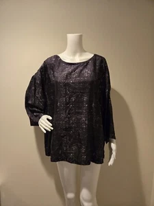 Eileen Fisher Starry Silk Oversized Top Black White XL - Picture 1 of 5