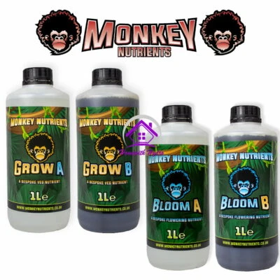 MONKEY NUTRIENTS Grow or Bloom A+B Base Nutrient Hydroponics Soil Coco 1 Litres - Image 1 of 4