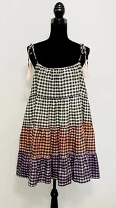 Storia Gingham Batik Farbblock Trapez Babydoll Kleid Damengröße Small - Bild 1 von 9