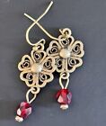 Etched Bronze Flowers with Deep Red Crystal Glass Beads. Bloom.
