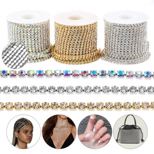 10M/Roll Crystal AB Rhinestone Chain for Needlework Fabric Sewing Trimmings DIY - Picture 1 of 22
