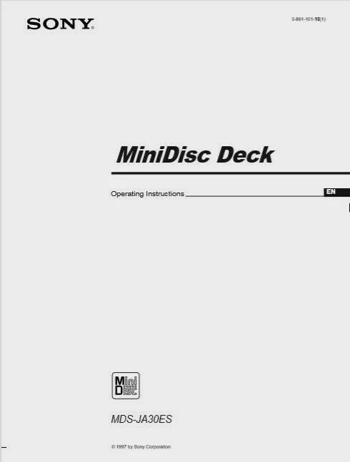 Sony MDS-JA30ES Minidisc Player Recorder  Operating Instruction - USER MANUAL  - Image 1 of 1
