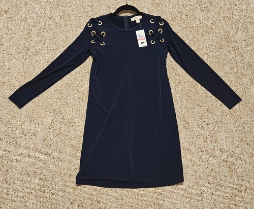 Abito tubino Michael Kors pizzo spalle maniche lunghe vero navy XS