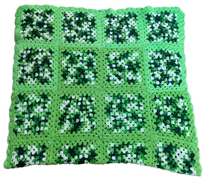 Coperta da lancio afgana quadrata verde primavera vibrante 66"x36" retrò all'uncinetto - Foto 1 di 8