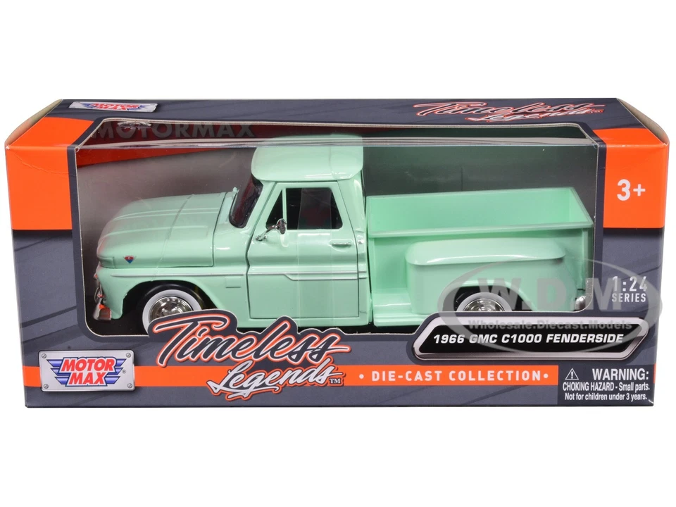 1966 GMC C1000 FENDERSIDE PICKUP LIGHT GREEN 1/24 DIECAST MODEL MOTORMAX 79379 - Image 1 of 1