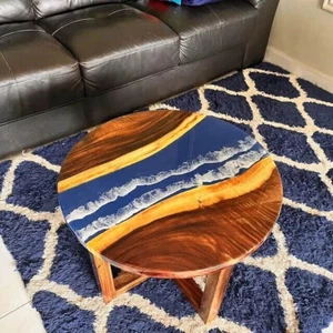 Luxurious Round Epoxy Side Table Handmade Resin Countertop Cafeteria Furniture - Picture 1 of 8