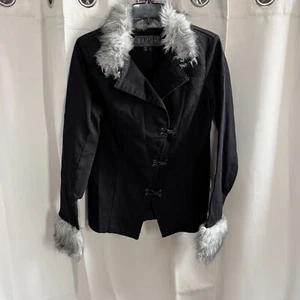 Vtg Tripp NYC Women Jacket Large Black Penny Lane Y2K Coat Grunge Faux Fur 18264 - Picture 1 of 6