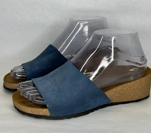 A. Giannetti Mirta Wedge Slip On Sandals Womens Size 6 Blue Suede Leather Italy - Picture 1 of 11