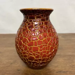 Zsolnay Pecs Vaso Eosina Rosso Crackled Iridescente Smalto Marrone Art Deco Ungheria - Foto 1 di 5