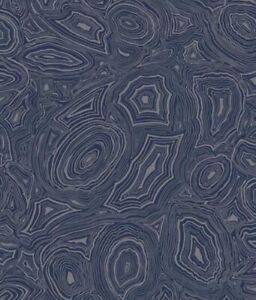 Cole & Son Wallpaper Malachite Midnight Blue/Metallic Silver Wallpaper New 