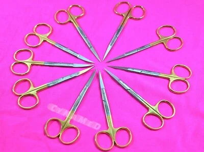 New 10 Premium GERMAN TC Iris Scissors 4.5" Str + Cvd Surgical Dental Instrument Foto 1 de 4