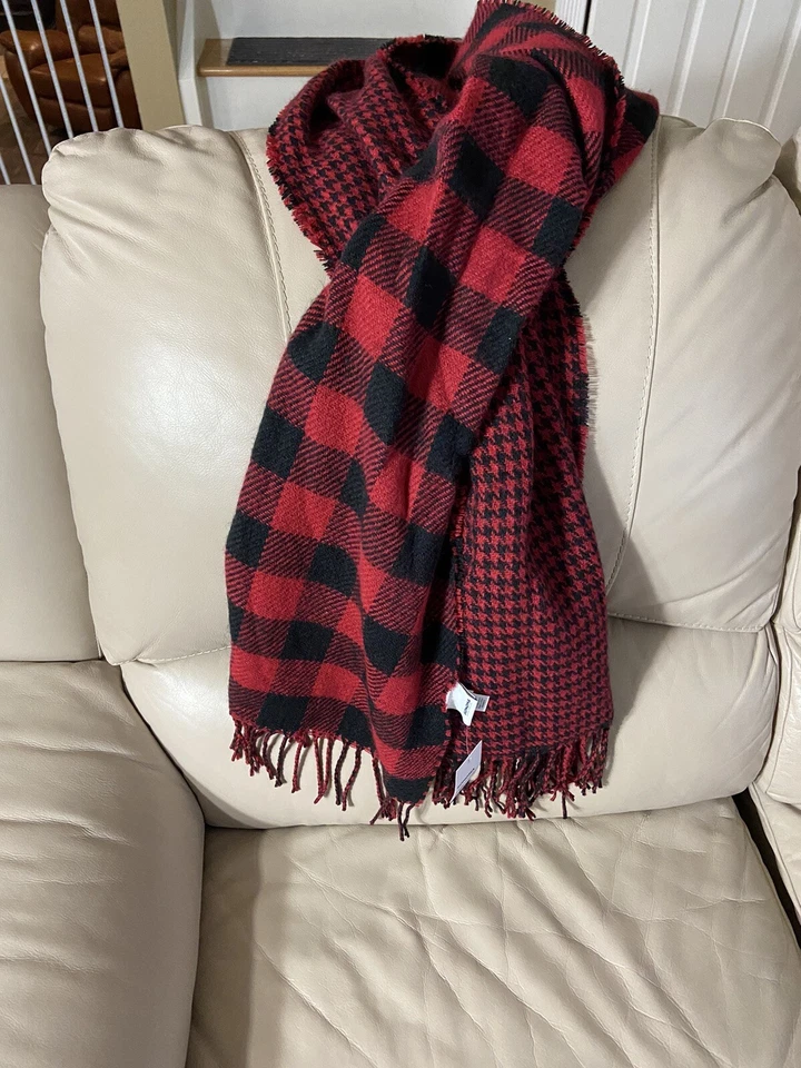 Sonoma Supercozy Oblong Scarf Fringe Red Black Buffalo Plaid Houndstooth