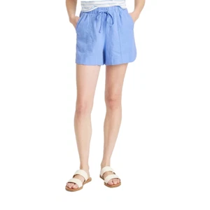 Pantaloncini donna a vita alta in lino pull-on filo universale blu M - Foto 1 di 2