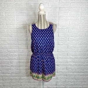 Charlotte Russe Bohemian Patterned Romper Blue Green Pink Orange White Sz Medium - Picture 1 of 8