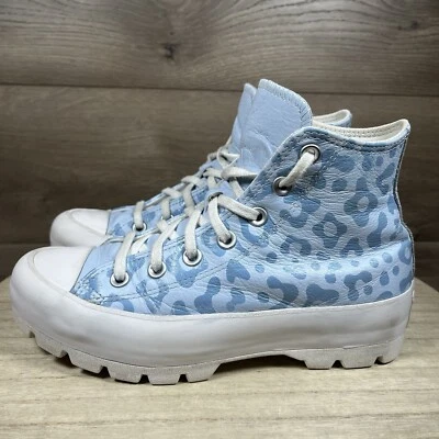 Converse Lugged High Top Platform Shoe Blue White Leopard Leather Women Size 7.5 - Image 1 of 4
