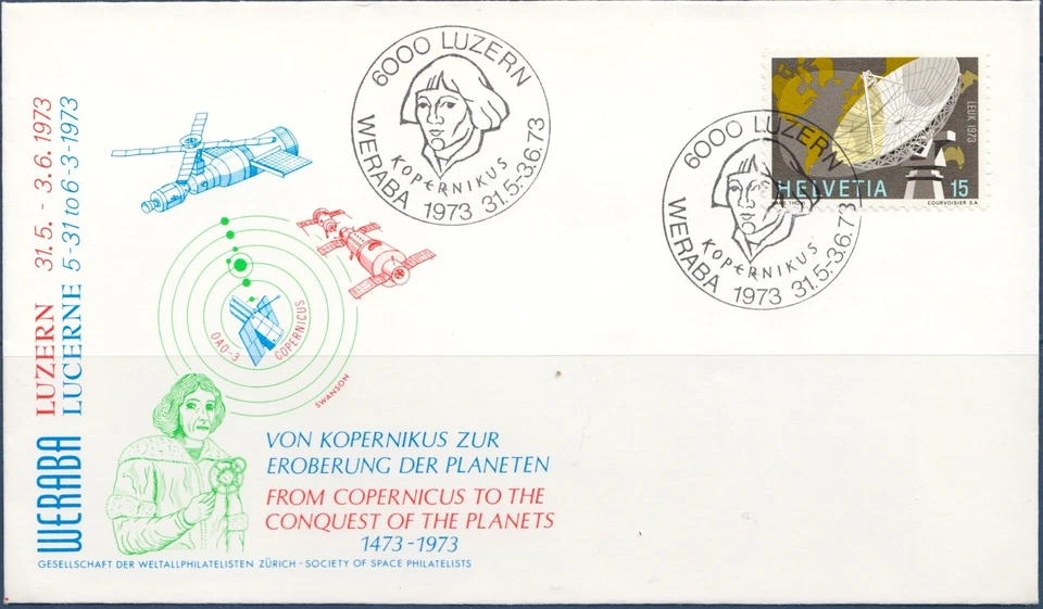 Switzerland 1973 Copernicus,Astronomy,Space,Science FDC - Image 1 of 1