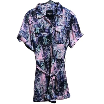 Le Superbe 2 bolsillos para mameluco con cinturón sedoso estampado de serpiente rosa púrpura  Foto 1 de 4