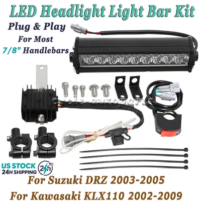 P-N-P LED Headlight Light Bar Kit For 2002-09 Kawasaki KLX110 2003-05 Suzuki DRZ - Imagem 1 de 4