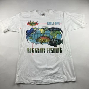 NWT VTG Hobie Big Game Fishing T Shirt Mens M Roomy Neon White 80s FLAWS Canada - Picture 1 of 13
