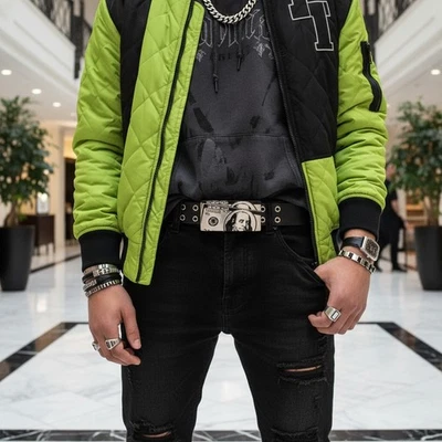 Nuovo Uomo Metallo Argento Rap Fibbia Hip Hop Strada Moda Club Bill Soldi Hood - Immagine 1 di 4