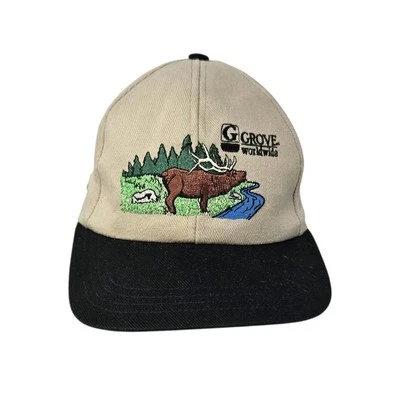 VTG Grove Worldwide Hunting Hat Elk Outdoors Canvas Strapback USA Embroidered  - Image 1 of 4