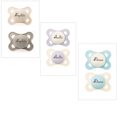 MAM ORIGINAL *2-PACK* PERSONALISED DUMMY PACIFIER SOOTHER, 0-6 MTHS, HEART FONT - Image 1 of 4