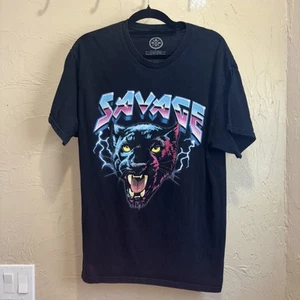 Dom Savage Panther T-Shirt Mens L Black Neon Graphic Short Sleeve T SHIRT CAT - Picture 1 of 13