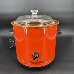 Vintage Rival Crock Pot Slow Cooker Flame Orange 3.5 QT Glass Lid 1970's Tested - Picture 1 of 7