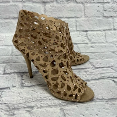 Botines Zigi Soho Duran Peep Toe estrás enjaulados al tobillo talla 9 beige oro rosa Foto 1 de 4