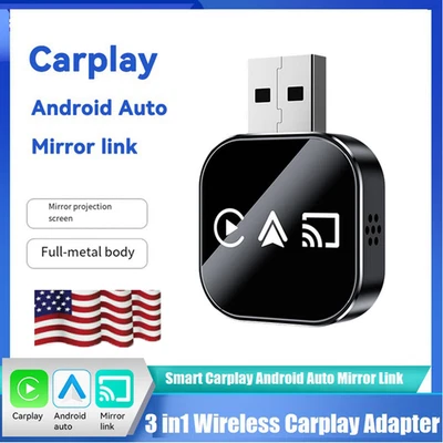 3 in 1 Wireless Mirror Link Adapter Wired to CarPlay for iPhone Auto Adapter USB - Image 1 of 4